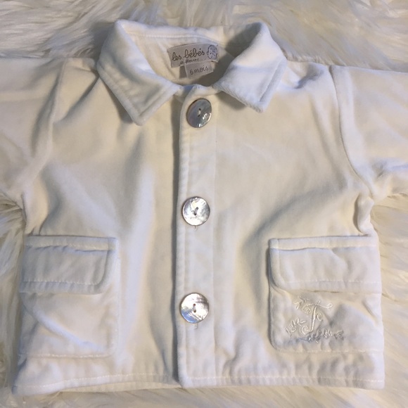 Les Bébés Soft White Velour Button Peacoat 6M - Picture 3 of 5